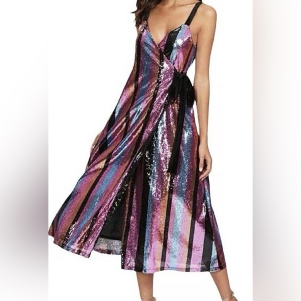 Zara Sequin Striped Wrap Dress